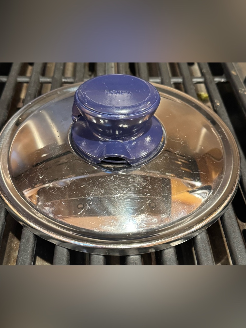 Tfal Blue Knob & Stainless Steel 7 3/4” Lid Only with Steam Vent -